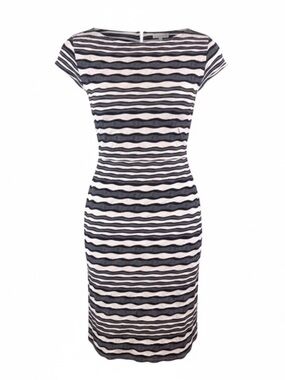 Sharagano 14 black/white stripe textured short sleeve crew neck shift dress